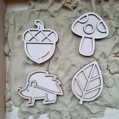 vultray herfstset zand houten vulvormen eikel paddenstoel blad egel zand