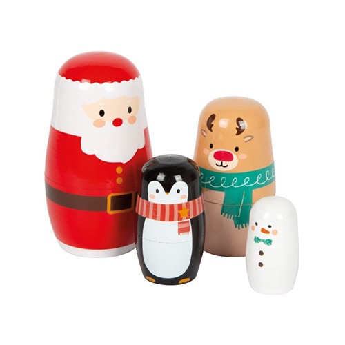 Houten Matroesjka Kerstmis set met Santa en winterfiguren – Small Foot