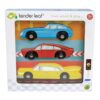 retro-autotjes-hout-tender-leaf-het-speellab Houten retro auto rood, blauw en geel – Tender Leaf speelgoed
