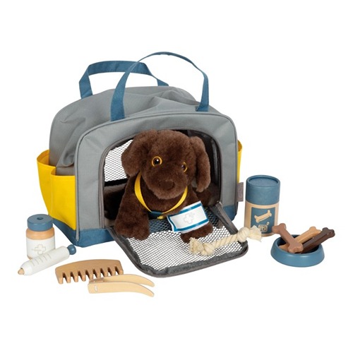 small-foot-hondenverzorging-dierenarts-set-kinderen.jpg Small Foot hond met tas en verzorgingsset – houten rollenspel speelgoed