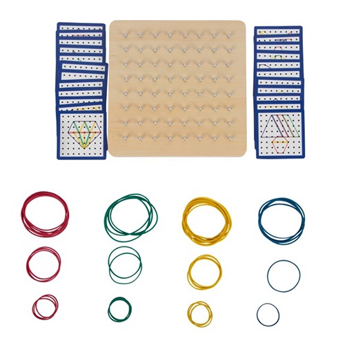 Geoboard met elastiekjes om geometrische vormen te maken – educatief speelgoed
