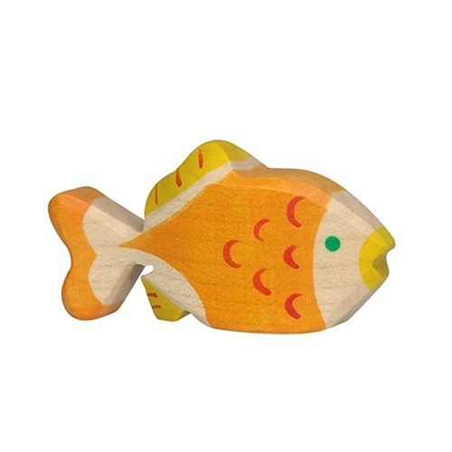 Van duurzaam hout handgemaakte goudvis waldorf geinspiteerd van Holztiger bij Het Speellab