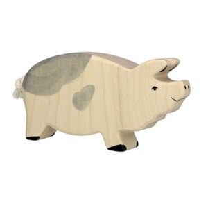 Van duurzaam hout handgemaakte varken grijs waldorf geinspiteerd van Holztiger bij Het Speellab