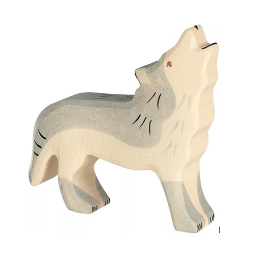 Van duurzaam hout handgemaakte huilende wolf waldorf geinspiteerd van Holztiger bij Het Speellab