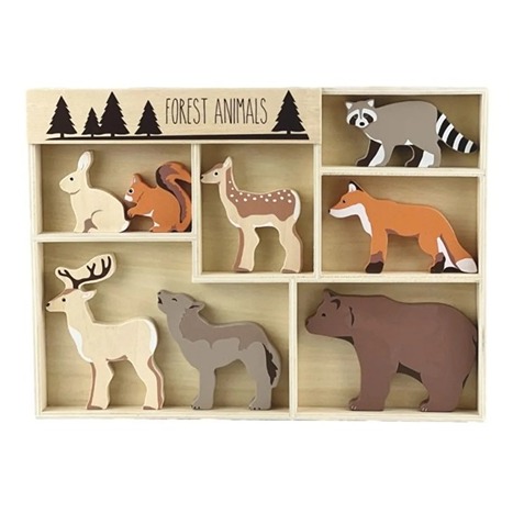 Handbeschilderde houten bosdieren van Egmont Toys veilig en educatief houten speelgoed verkrijgbaar bij het speellab
