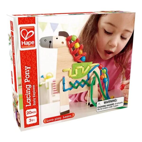 Houten rijgpaard van Hape met rijgtouw – rijgspeelgoed voor kinderen vanaf 3 jaar