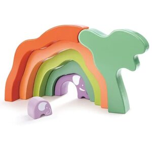 Safari Elephant Stacking Blocks met houten olifanten en gebogen vormen