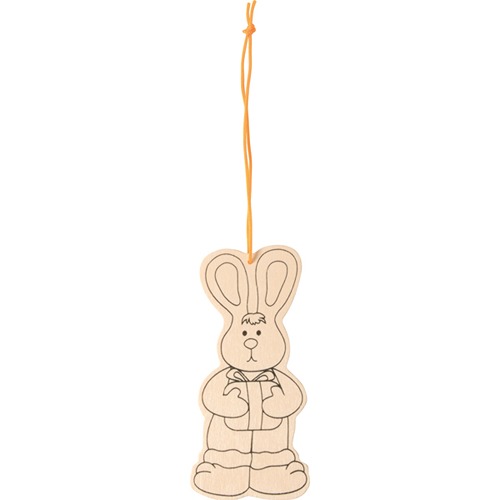 Drie paashaasjes van hout om zelf te beschilderen, met een toutje voor het ophangen