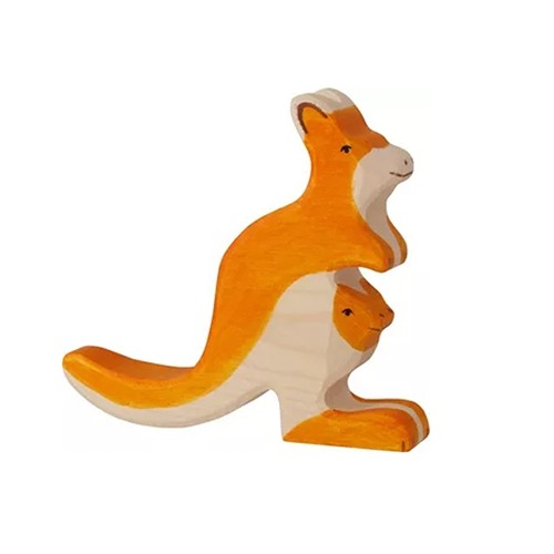 Houten handgemaakt dierfiguur Kangoeroe klein voor open einde spel. Duurzaam en fantasierijk speelgoed van Holztiger bij Het Speellab