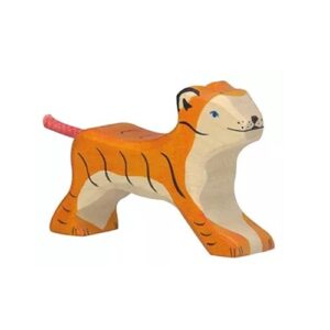 Holztiger-tijger-rennend-houten-dier-7cm-80137 Houten handgemaakt dierfiguur rennende tijger voor open einde spel. Duurzaam en fantasierijk speelgoed van Holztiger bij Het Speellab