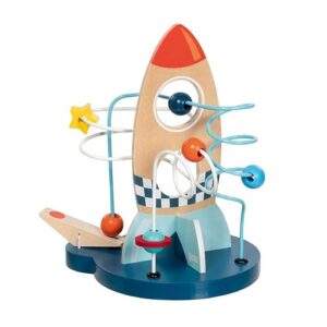 Goki houten motoriekspiraal raket met katapult speelgoed