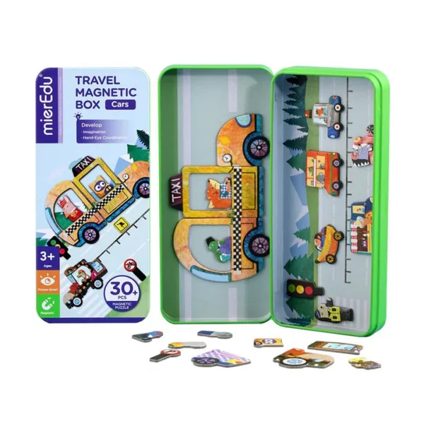 Mierdedu-duurzaam-puzzel-magnetisch-voertuigen MierEdu Magnetische Puzzeldoos Voertuigen – Creatief Speelgoed voor Onderweg & Thuis